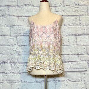 Anthropologie Feather Bone Paisley Ruffle Eyelet Tank Top